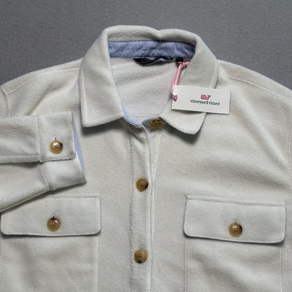 Mens Vineyard Vines Harbor Fleece Shirt Jacket White/Marshmellow Medium NWT $158 - Picture 2 of 11
